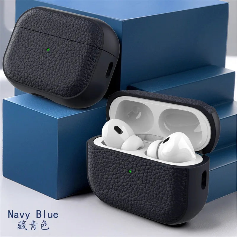 Case for New Airpods Pro 2025 Case PU Leather Grain Case with Keyring Airpod Wireless Earphone Accessoris for Airpods 4Th Cases